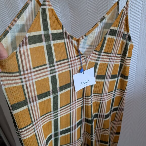 NWT Zara Circular Collection Plaid Wide Leg Jumpsuit Mustard Green Brown Size M - Picture 9 of 10